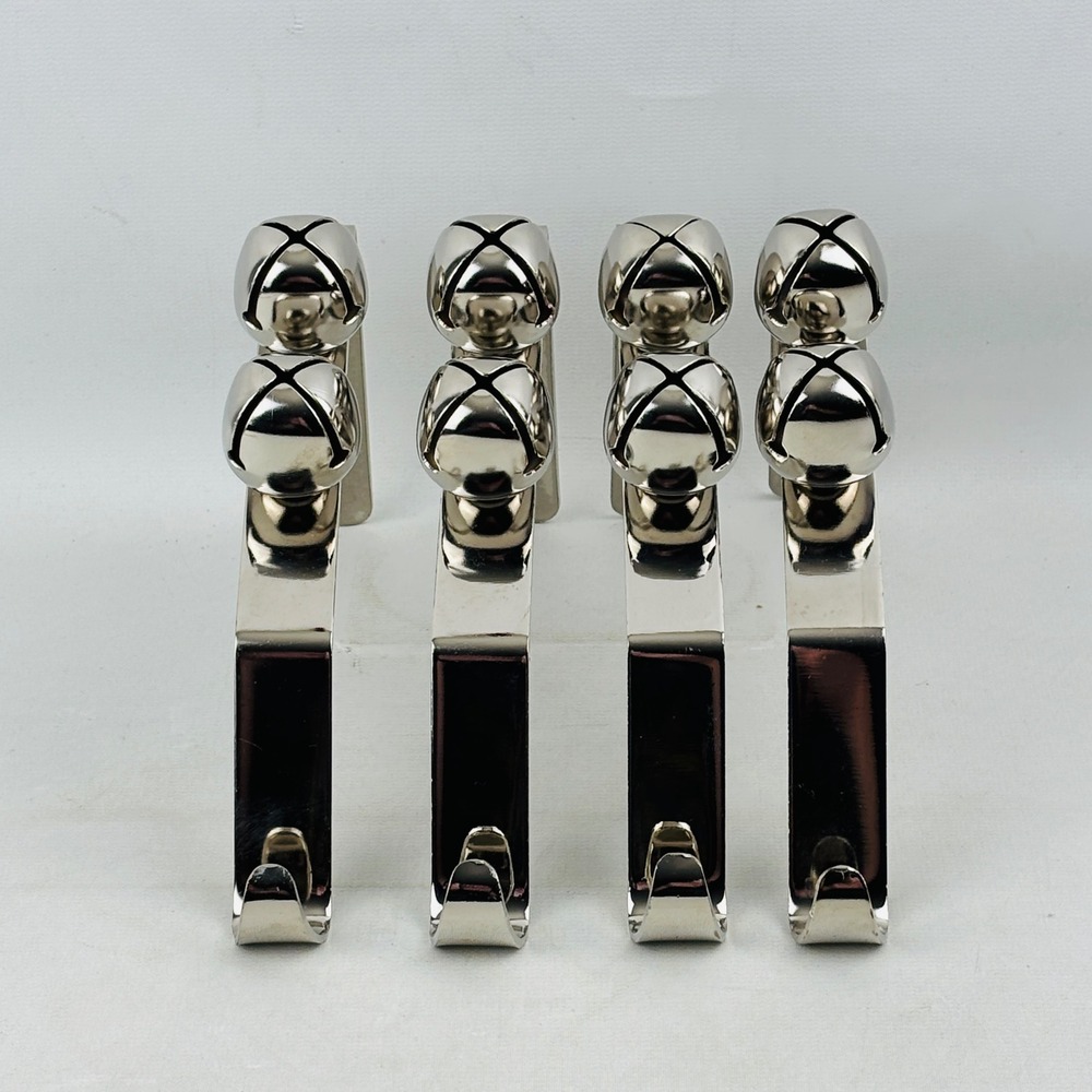 Hobby‎ Lobby Jingly Sleigh Bells Christmas Stocking Hanger Set of 4 Silver Metal